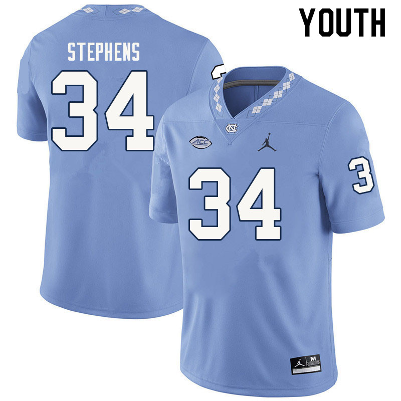 Youth #34 Gabe Stephens North Carolina Tar Heels College Football Jerseys Sale-Carolina Blue